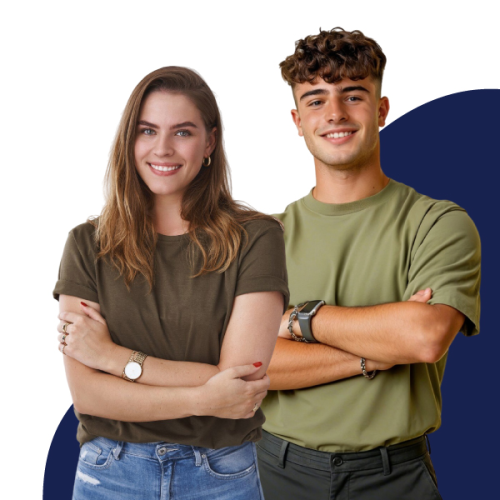 Young professionals smiling with arms crossed promoting G.A.P. Vassilopoulos Group Graduate Experience Program